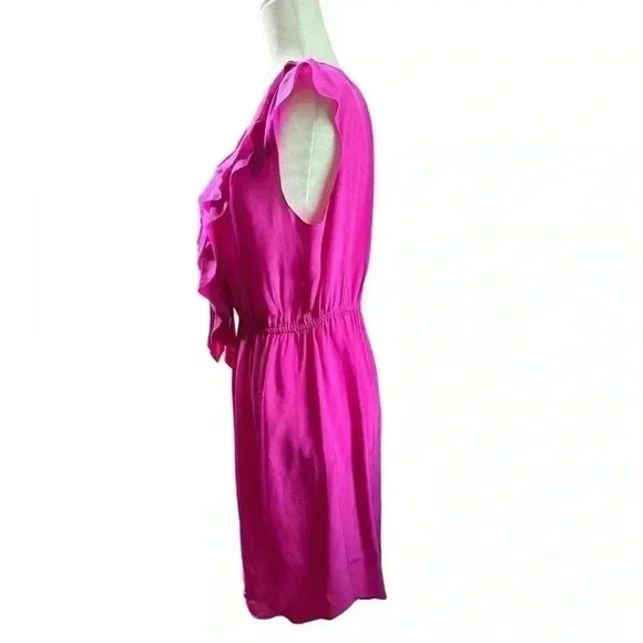 Rebecca Taylor Sleeveless Ruffle 100% Silk Fuchsia Dress Size 10 - Picture 3 of 8
